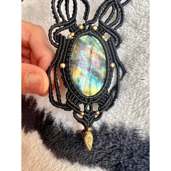 Rainbow Fire Labradorite Hemp Necklace - Picture 2 of 6